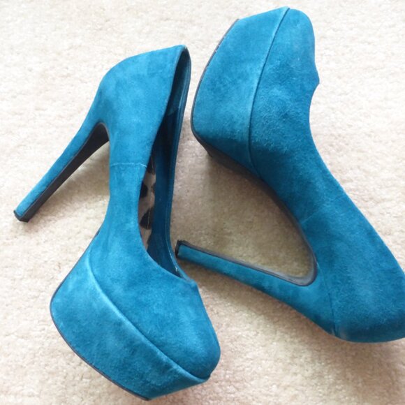 JESSICA SIMPSON dark teal faux suede platform pumps - Picture 5 of 14